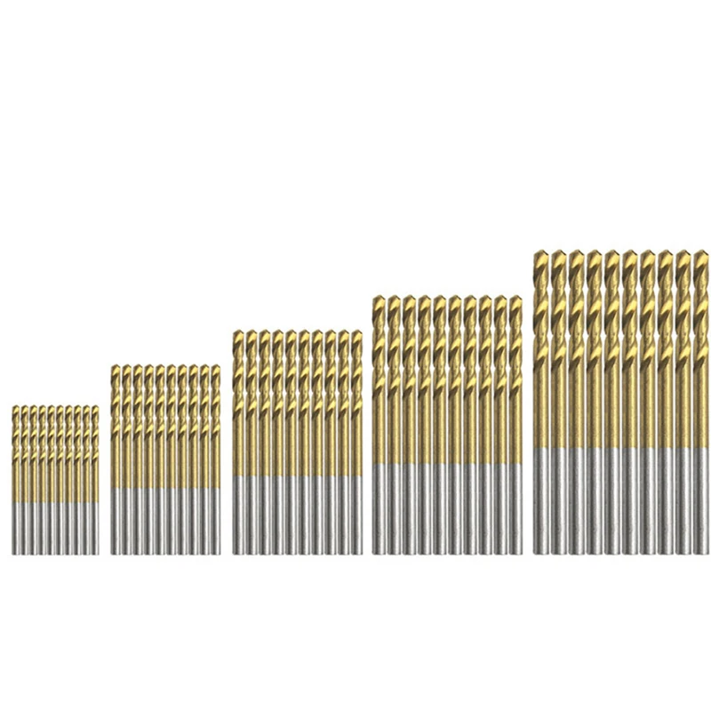 50Pcs HSS Titanium Coated Twist Drill 1 / 1.5 / 2 / 2.5 / 3MM High Speed Steel Drill Bit Straight Shank Drill Tool Set