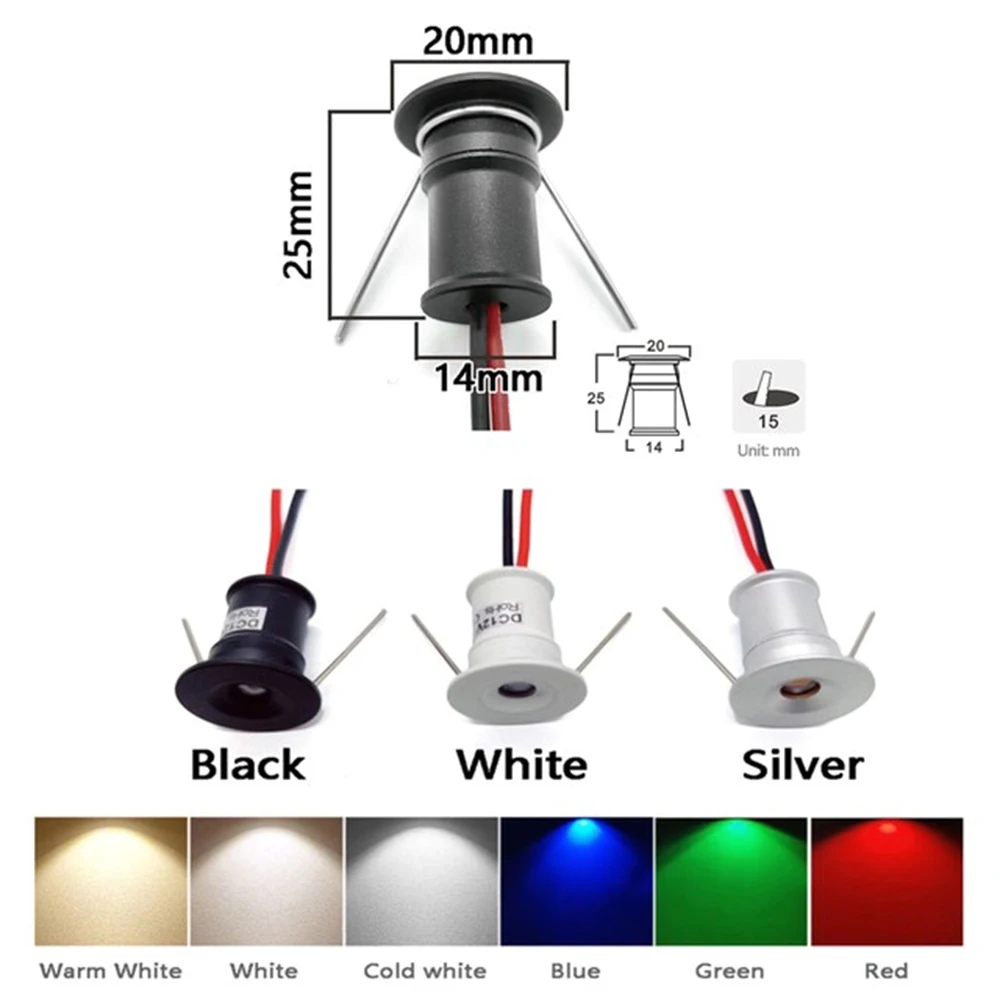 1W Mini LED Downlight 12V ściemnialny reflektor IP65 oświetlenie szafki na klatkę schodową 15mm wpuszczane oświetlenie punktowe do sypialni oprawa