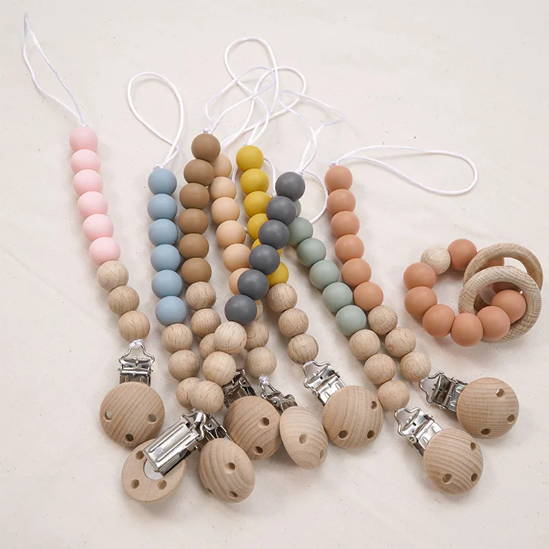 Juego de cadena de chupete portátil para bebé, pulsera Molar de silicona para niño, juguete masticable de grado alimenticio, 2 uds.