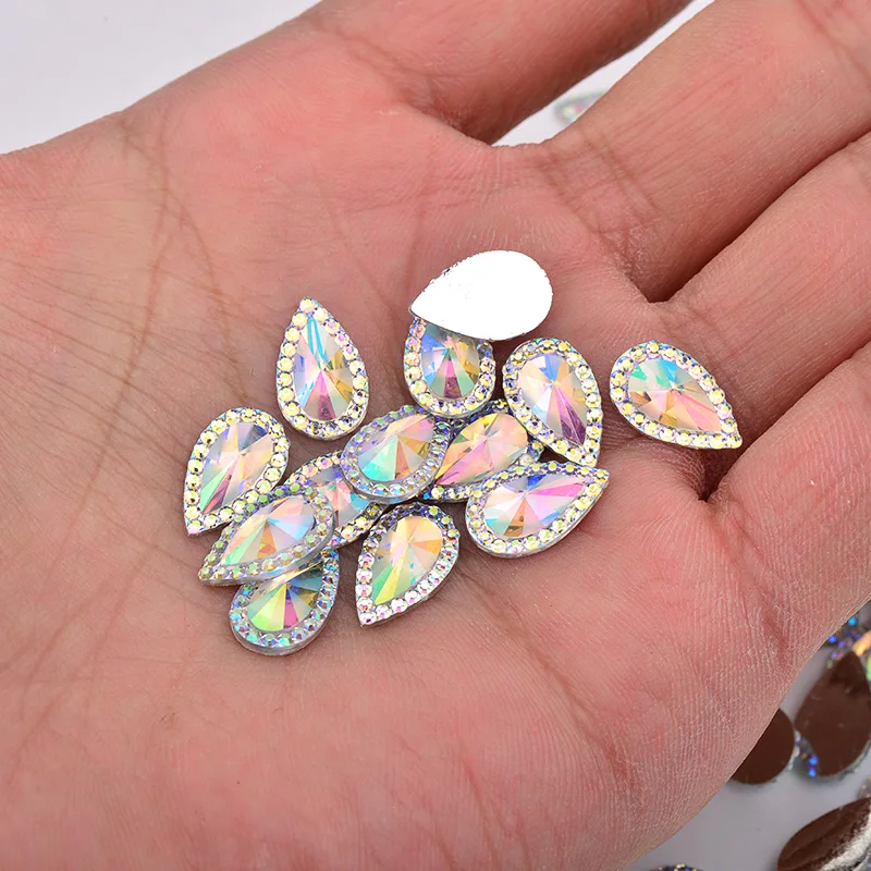 JUNAO 8x13mm 10x14mm Drop Shape Crystal AB Resin Rhinestones Non Sewing Beads Glue On Flat Stones Applique Scrapbook Strass