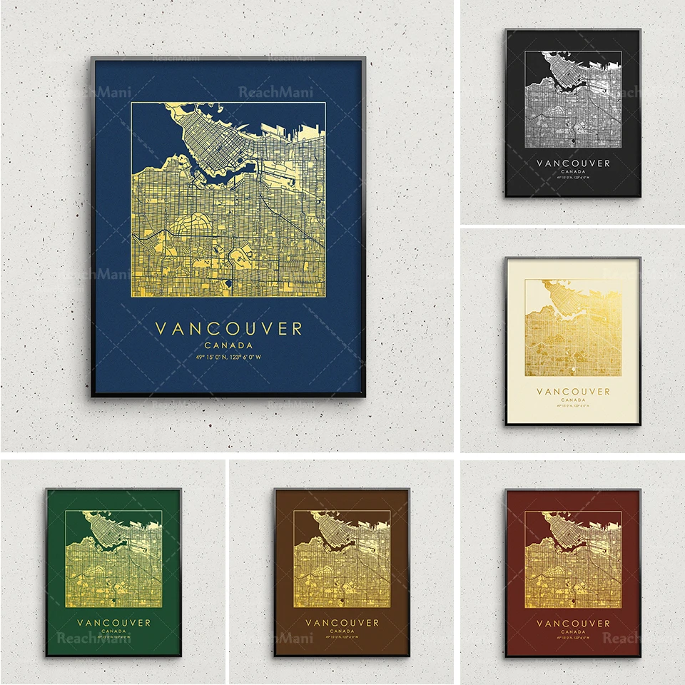 Vancouver map printing, gold and silver Vancouver Plaza map, Vancouver wall decoration, Vancouver street map, gifts for mother C
