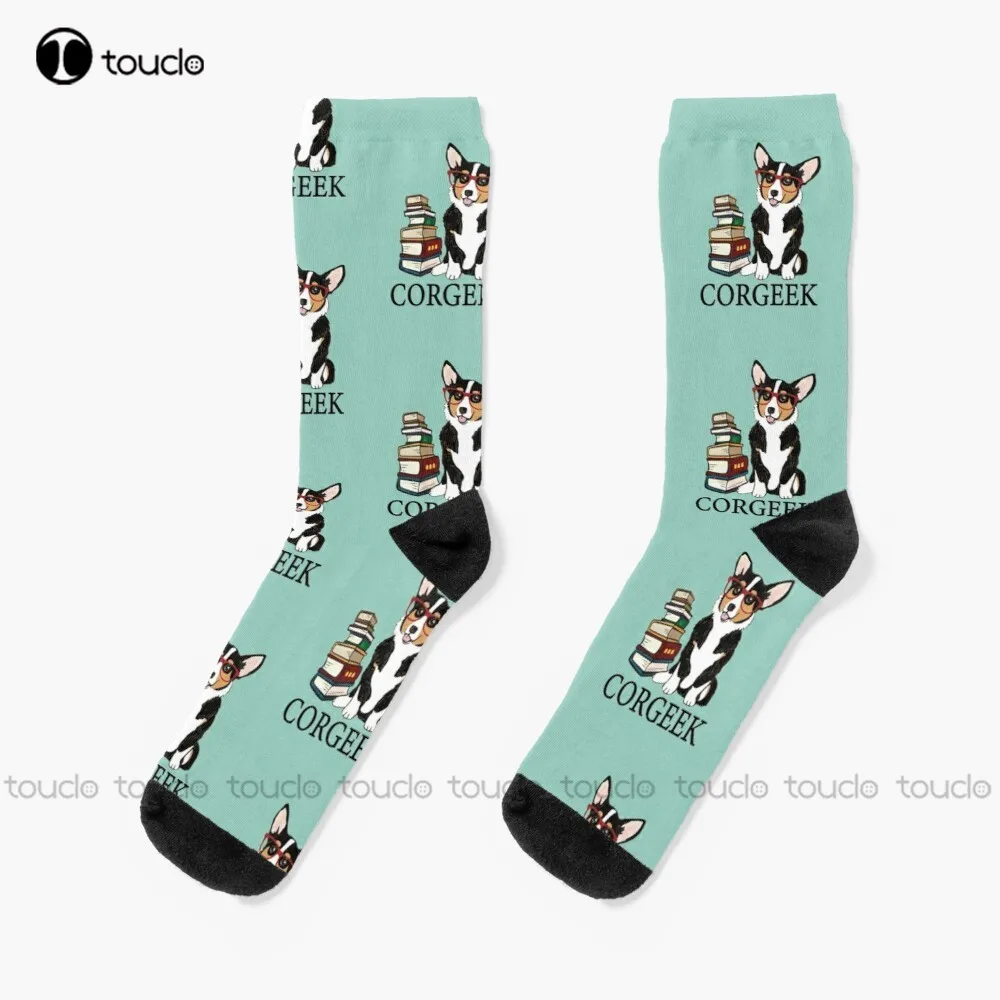 

Corgi For Book Lovers Book Nerds Readers Or English Teachers Socks Black Socks Men Personalized Custom 360° Digital Print Gift