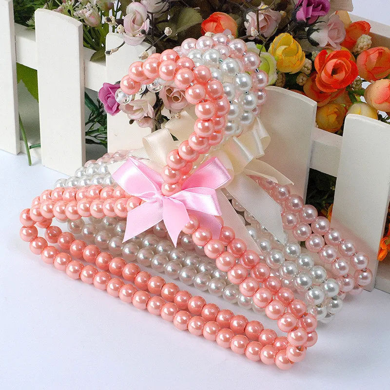 100PcS/Lot Plastic Pearl Beaded Bow Clothes Dress Coat Hangers Wedding For Kid Children Save-Space Storage Organizer Dry Rack