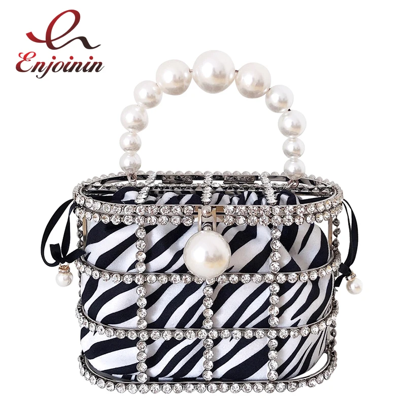 Leopard Zebra Pattern Diamonds Basket Evening Clutch Bags Women Luxury Purses Preal Beaded Metallic Handbags Ladies Wedding Bag