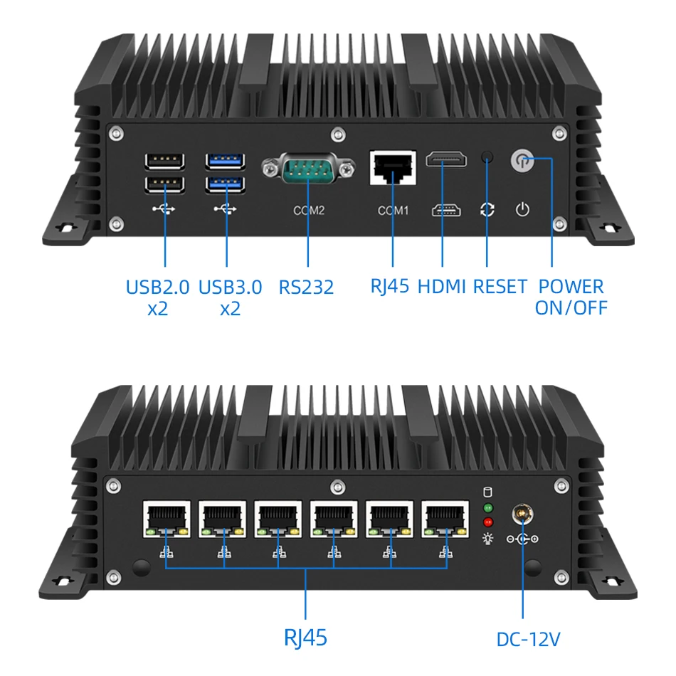 Enrutador Mini PC i7-10710U, 6x2,5G, Ethernet, DB9, RJ45, RS232, AES-NI, virtualización, WiFi, SIM, 4G, LTE, Windows, Ubuntu, OpenWrt, Pfsense