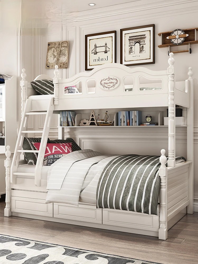 bunk bed American child mother bed solid wood children high and low bed combination princess girl mother and child bed