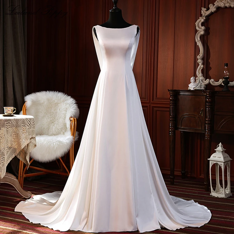 Lceland Poppy Real Photos A-line Satin Wedding Dresses Sleeveless Scoop Neck Floor Length Bridal Gowns Vestido de Noiva