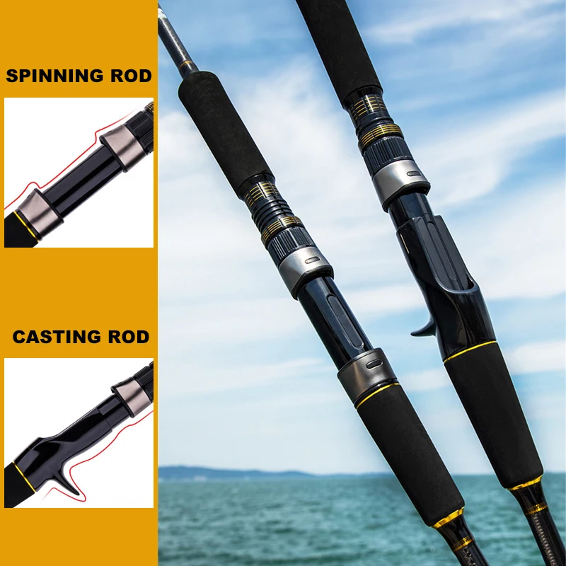 1.8m/2.1m/2.4m Portable Ultralight Casting Fishing Carbon Pole Sea Saltwater Rod 3 Pieces 2 Tips Travel Surf Spinning Fish Rod