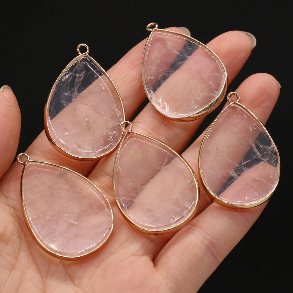 Natural Agate Stone Pendant Charms Rose Quartzs Flash Labradorites Pendant for Making DIY Necklace Accessories Gift 26x40mm
