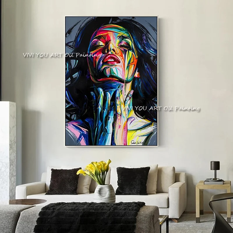 

Face oil painting Hand Painted Francoise Nielly style Palette knife portrait canvas painting art pictures for living room home