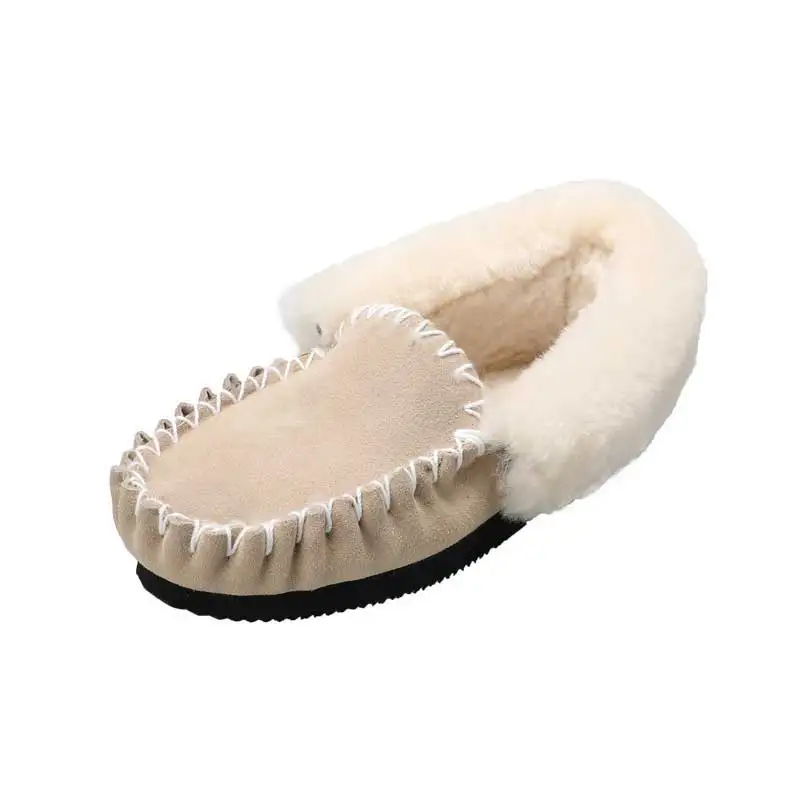 

Winter warm leather and wool home shoes, comfortable fur-lined women's shoes