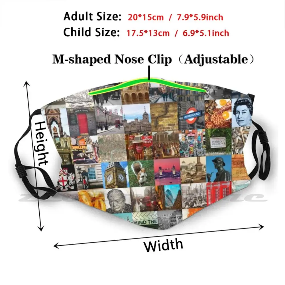 Everything From London : Collage Of City And History Mask Adult Child Washable Pm2.5 Filter Logo Creativity London City