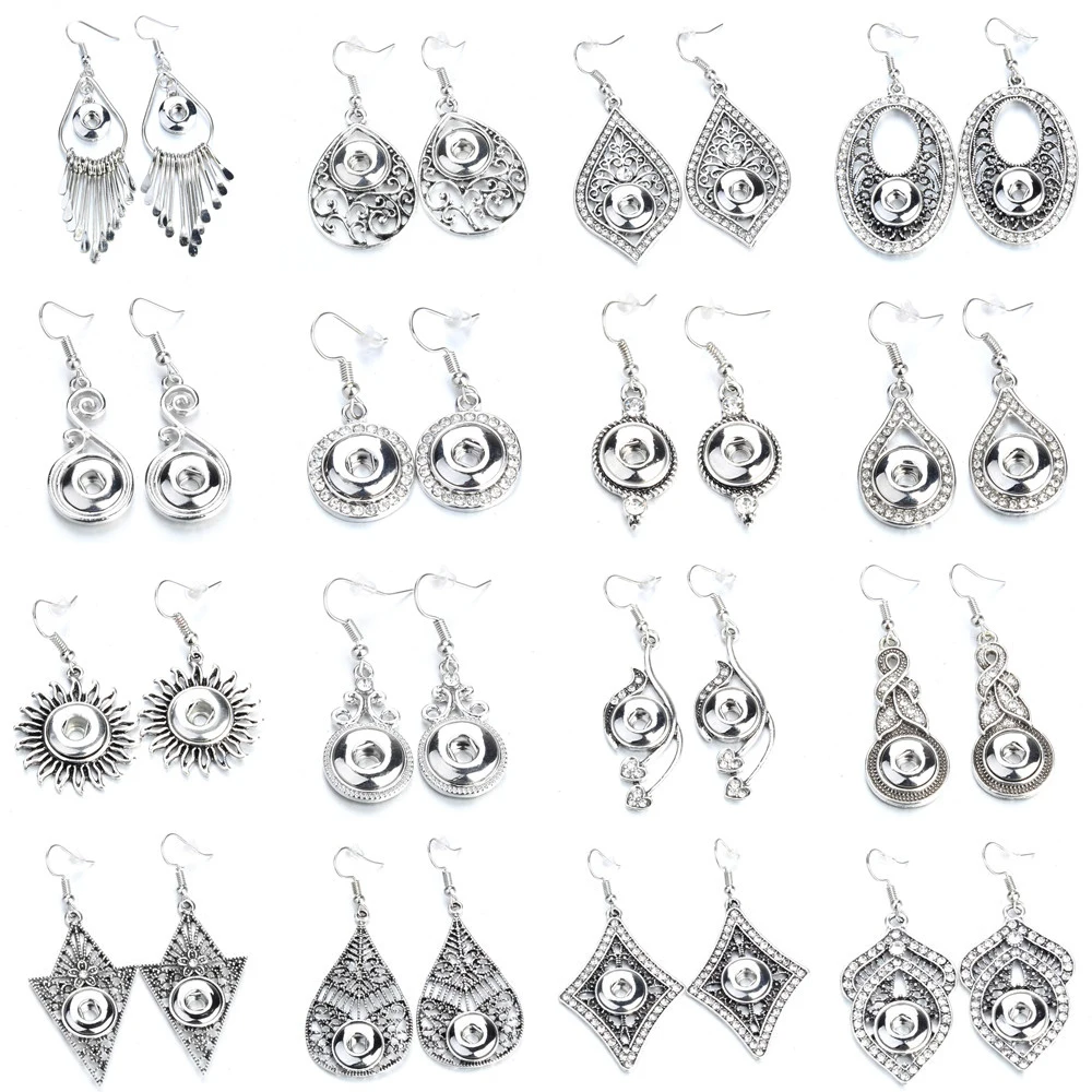 Fashion Snap Jewelry Mini Snap Buttons Earrings Fit 12mm Snap Button Metal Crystal Dangle Earrings For Women