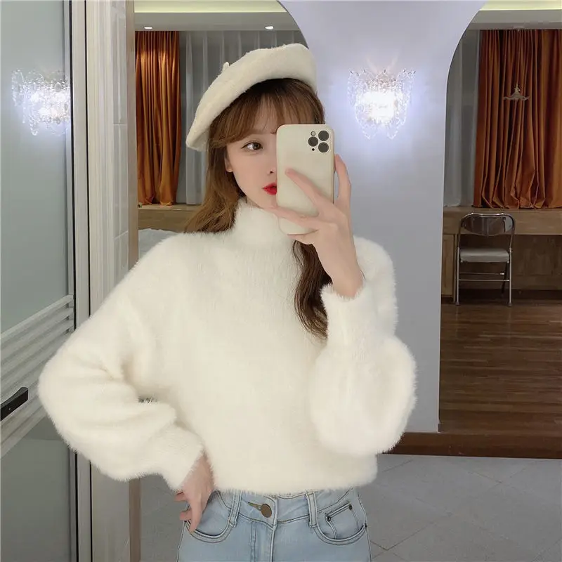 Autumn Winter Turtleneck Loose Cropped Sweater Women Woman Sweaters Femme Chandails Pull Hiver