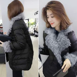 Women Down Padded Jacket 2021Female Winter New Loose Big Fur Collar Net Red Down Padded Jacket Mid-length Bread Jacket TrendA499