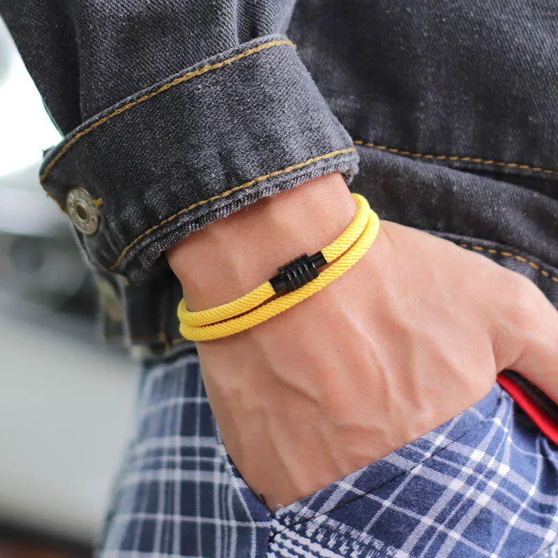 Einfache Grade A Milan Seil Armband Männer Weibliche Edelstahl Magnet Verschluss Handgemachte Doppel Schicht Armband Casual Paar Schmuck