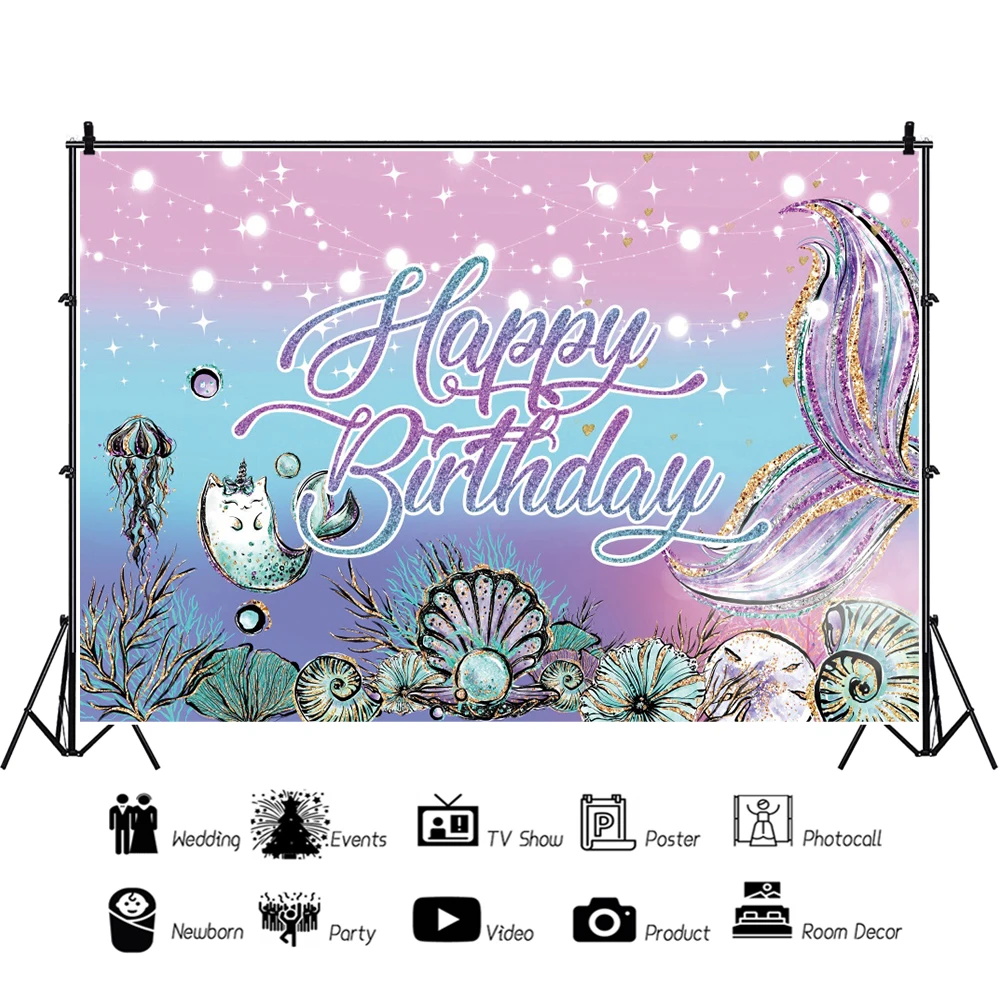 Laeacco-fondo fotográfico de Color degradado con diseño de Bokeh, telón de fondo de feliz cumpleaños, carcasa de Coral, personalizado, póster, retrato de bebé