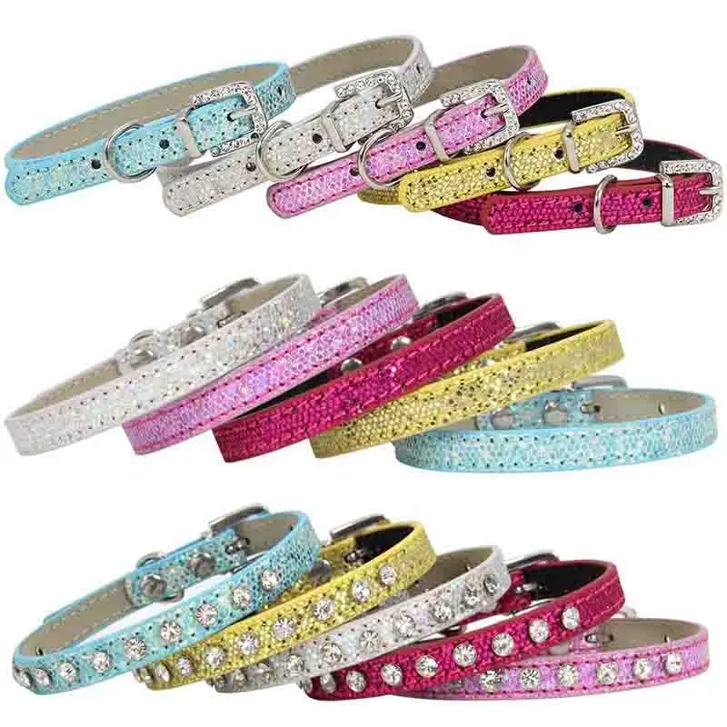 Pet Leather  Diamond Cat Collar Used Of Personalized Rhinestone Cats Suit For Kittens And Chihuahua Dla Kota Coleira Gato