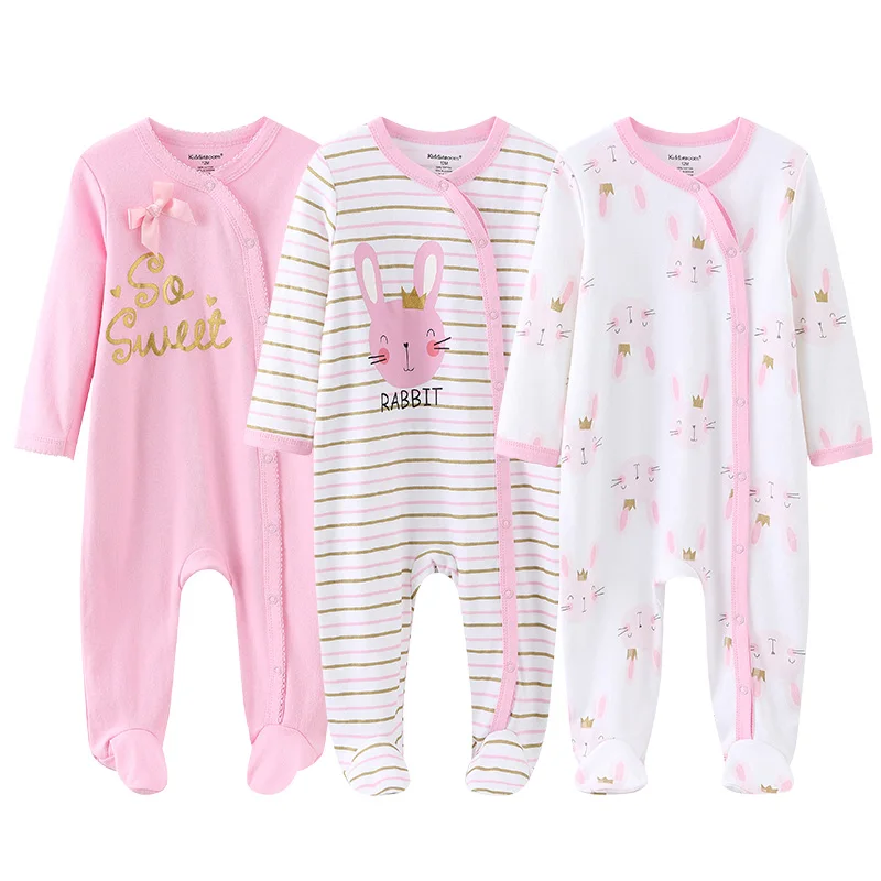 1/3Piece Cotton Newborn Baby Boy Clothes Print Romper Baby Girl Clothes Sets Solid Color Spring Cartoon Autumn Long Sleeve