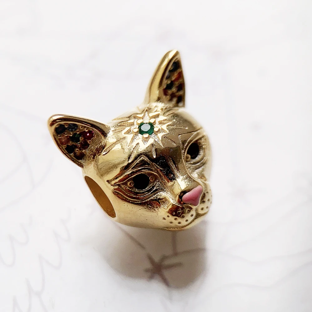 Cat Golden Beads,925 Sterling Silver 2022 New Europe DIY Power Animal Jewelry Accessorie Gift For Women