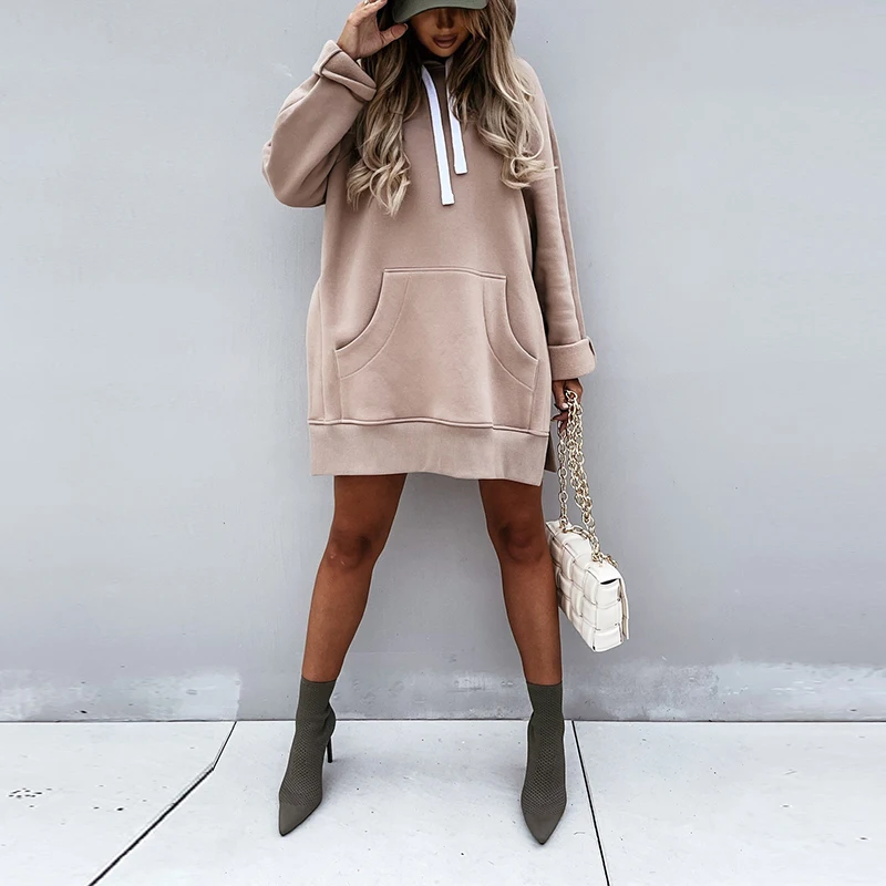 

Women Oversized Big Pockets Drawstring Hoodies Casual Long Sleeve Spring Autumn Pullovers Female Solid Loose Hooded Sweatshirts