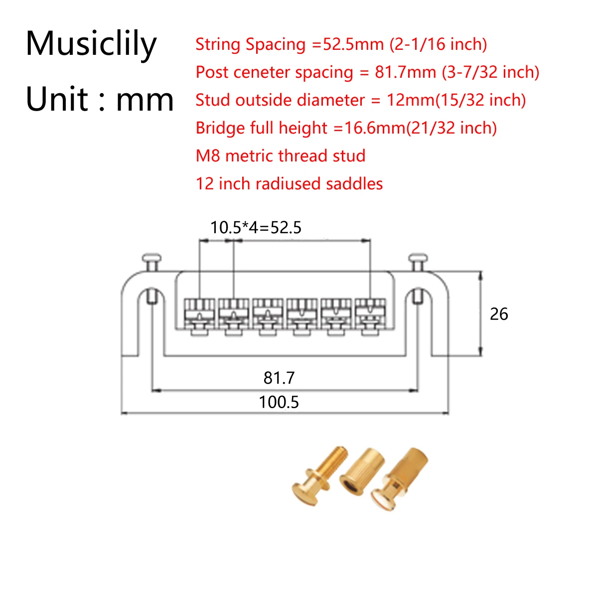 Musiclily Pro 52.5mm Badass Style Adjustable Wraparound Bridge Tailpiece for Epiphone Les Paul Junior LP Style Guitar, Black