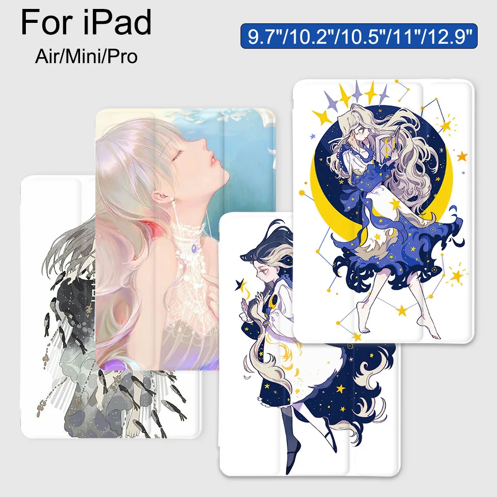 Anime Girls Case for iPad Pro 11 2021 8th Generation Air 4 With Pencil Holder Mini 5 10.2 7th Air 2 3 Pro 10.5 9.7 5th 6th Coque