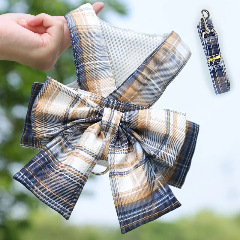 Gitter Hund Kleid Harness Und Leine Set Schöne Pet Hund Kleidung Für Kleine Hunde Chihuahua Rock Französisch Bulldog Welpen Kleid kragen – Detail 5