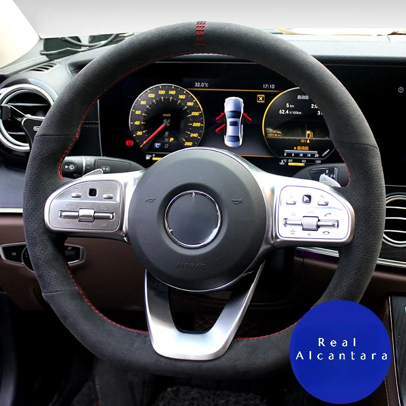 

Real Alcantara Braiding Steering Wheel Cover for Mercedes Benz W177 V177 W247 W205 C118 C257 W213 EQA H243 2018-2021