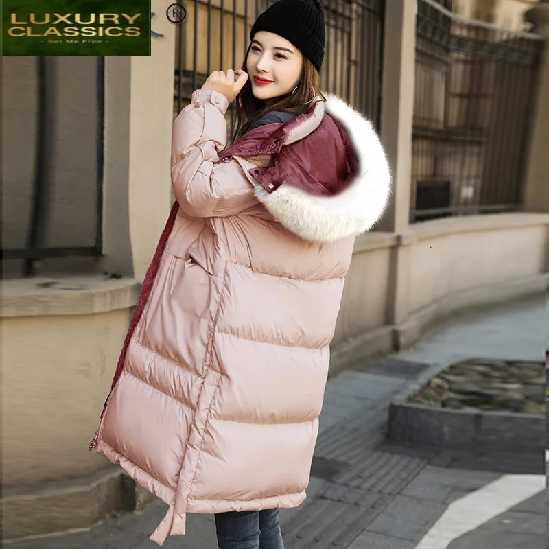 Winter Female Down Jacket Korean Style Thicken Coat Autumn Long Warm Fox Fur Collar Women's Clothing Woman Parkas 2021 LW