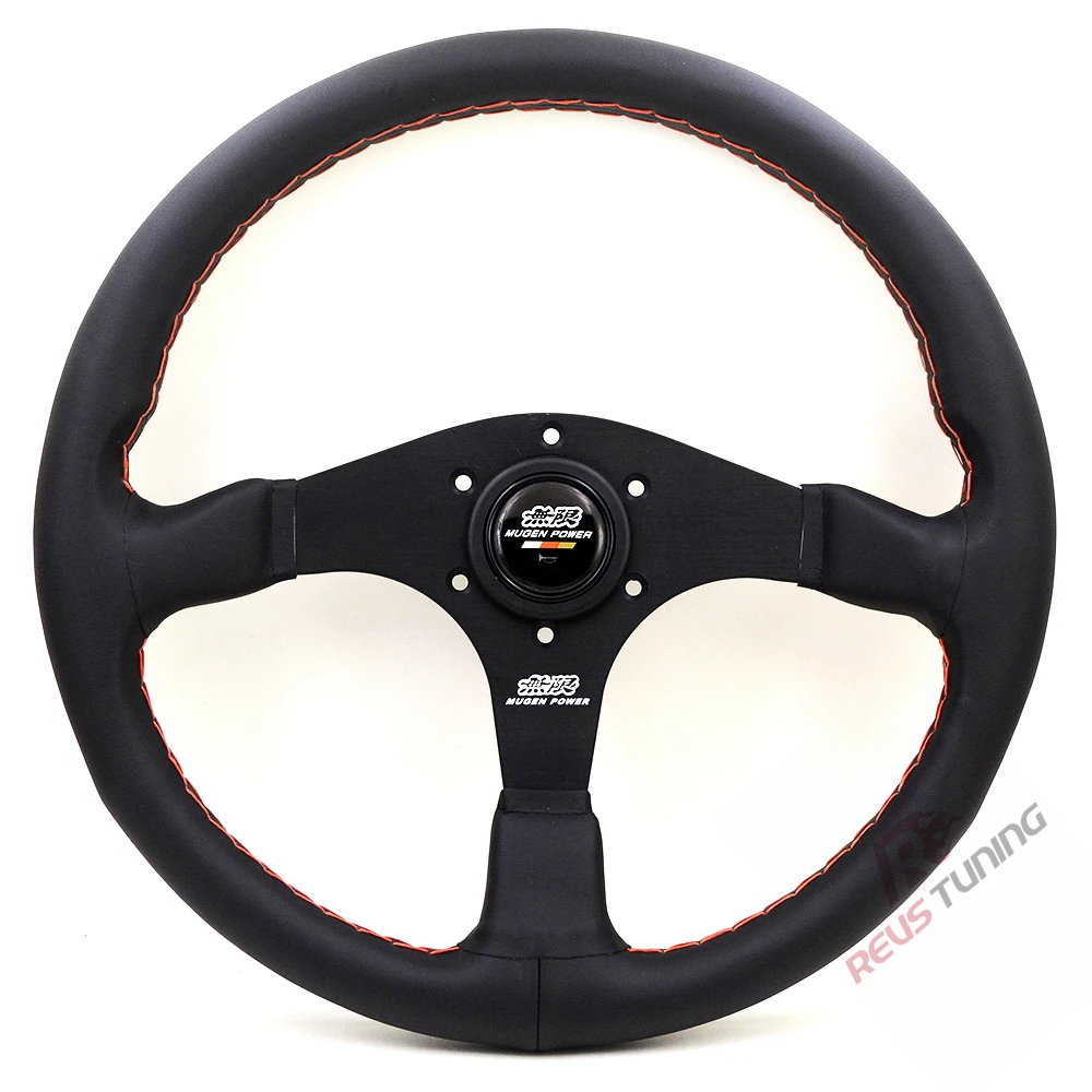 350mm Universal 14\'\' Leather Flat JDM Style Mugen Power Car Drift Sport Racing Steering Wheel For Honda