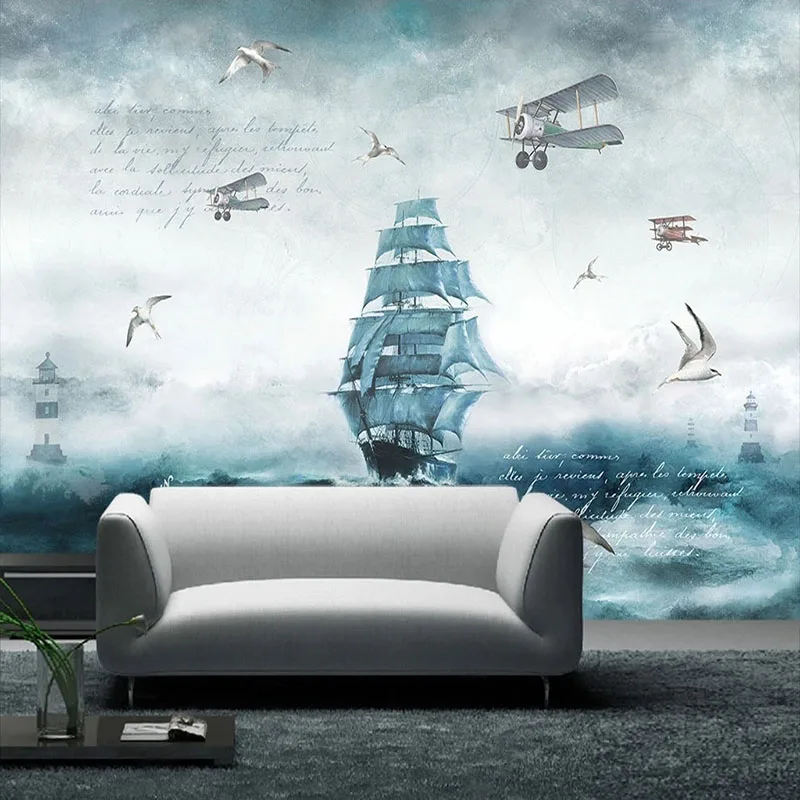 

Custom Photo Mural Wallpaper 3D Sailboat Sea Living Study Dining Room Background Wall Home Decor Papel De Parede Sala Tapety