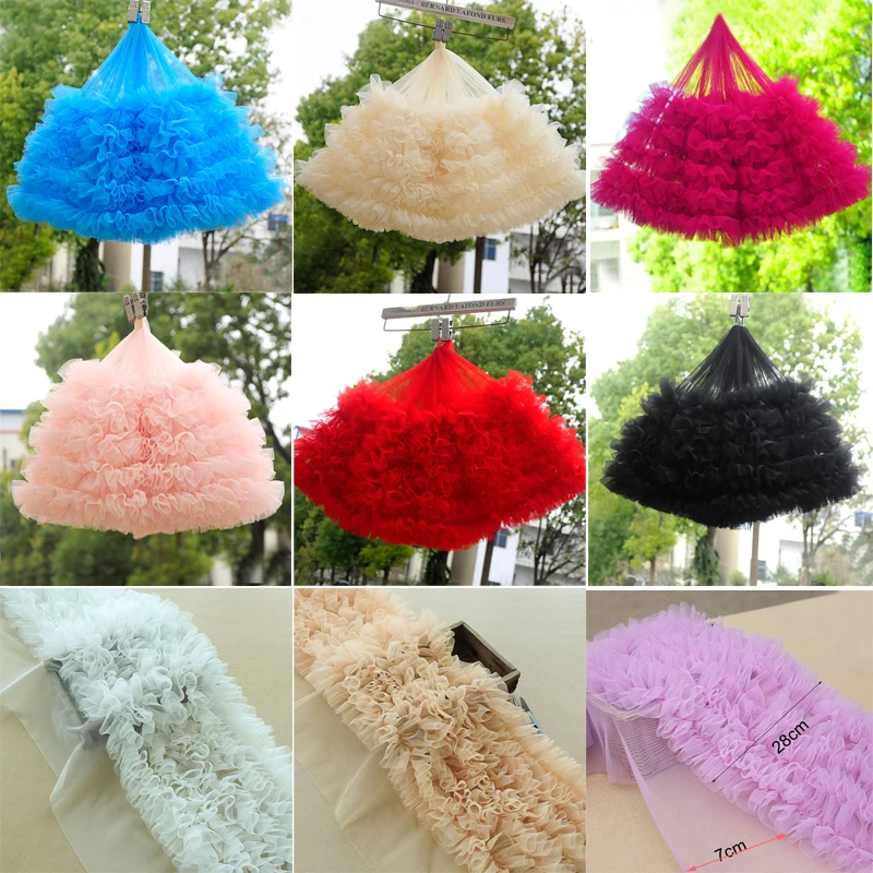 50cm/Piece 28CM Wide Pleated Ruffle Lace 3D Fold Mesh Tulle Lace Fabric DIY Doll Dress Baby Skirt Puffy Clothes Sewing Material