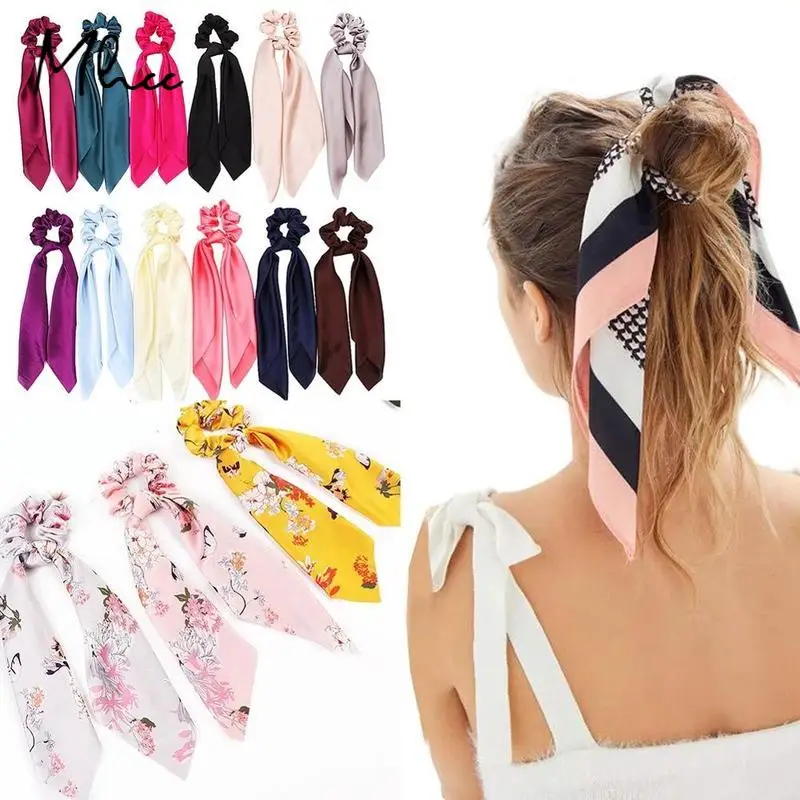 2020 Women Streamers Scrunchies Polka Dot Print Elastic Bow Hair Rope Girl Hair Ties Korean Sweet Hair Accessories Headwear