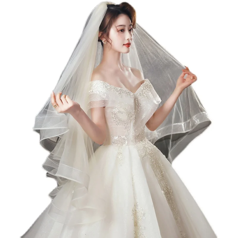 Womens 2T Short Tulle Wedding Veils With Comb Two Layers White/Ivory Bridal Veil Cheap Bridal Veils