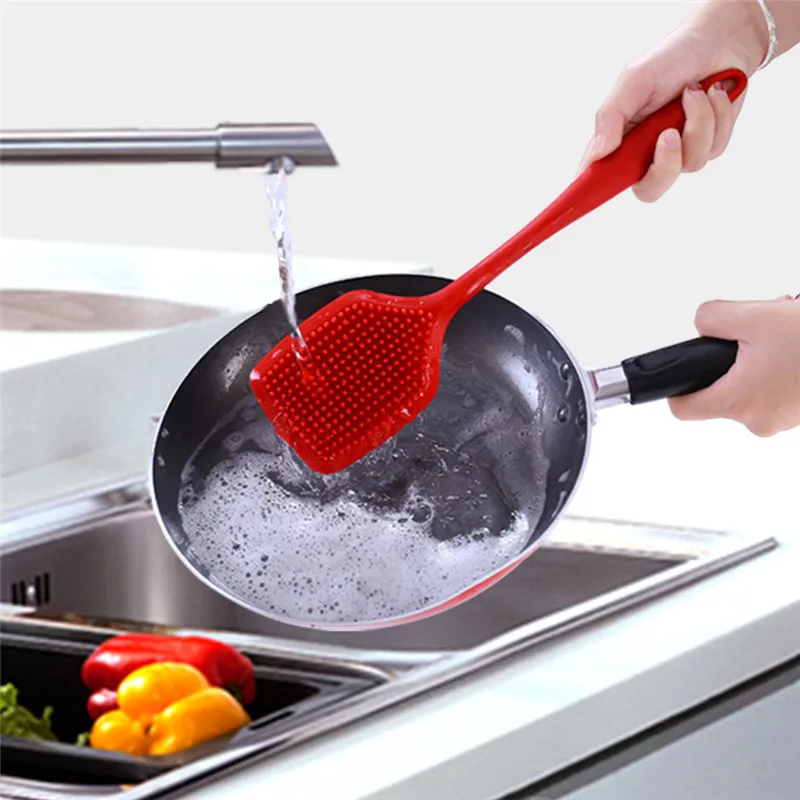 Oil-Proof Silicone Dishwashing Brush Wash Long-handled Pot Pan Brushes Multipurpose Kitchen Cleaning Toosl Dish Cleaning Sponge