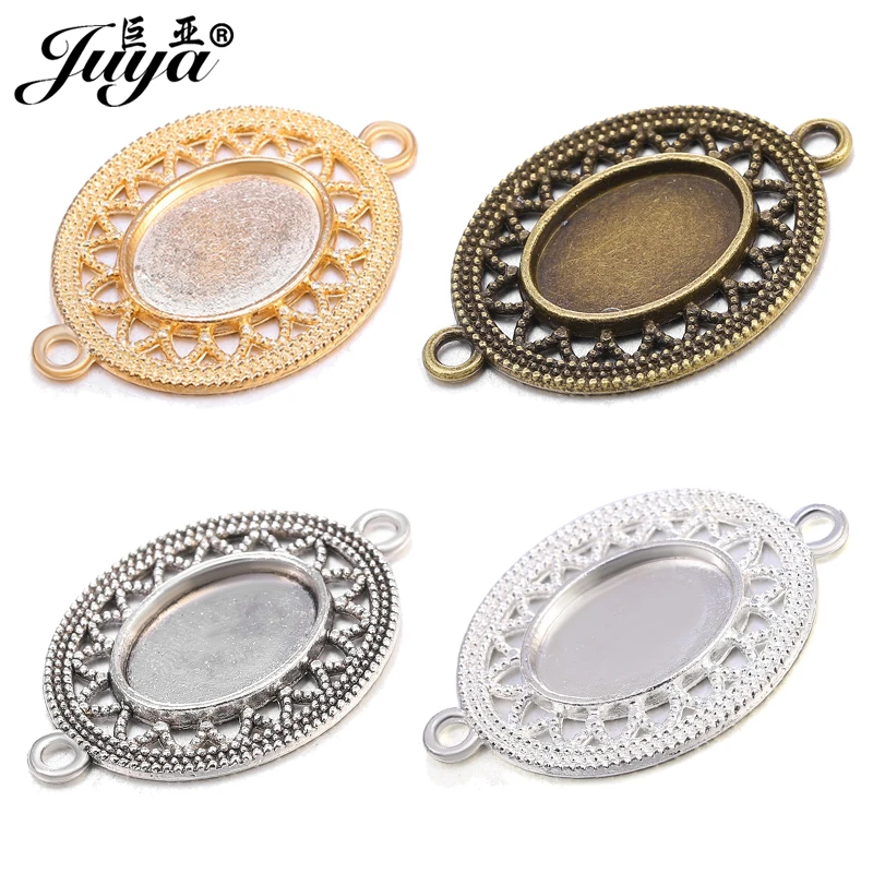 

80PCS Hollowed Connector Pendant Cabochon Base 13x18mm Oval Tray For DIY Jewelry Making Handmade Bracelet Necklace Accessories