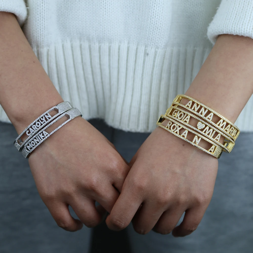 سوار بحرف قابل للتخصيص ، 26 جوهرة زركونيا مكعبة مرصوفة بالاسم الأول ، مجوهرات بحروف الأبجدية ، توصيل مباشر