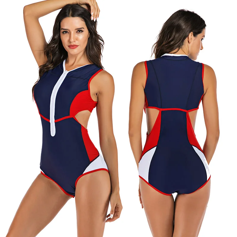 Blesskiss Surfing Swim One Piece Swimsuit Women 2024 Zipper Sport Swimwear Ladies Onepiece Swimming Suit For Women Bathing Suit