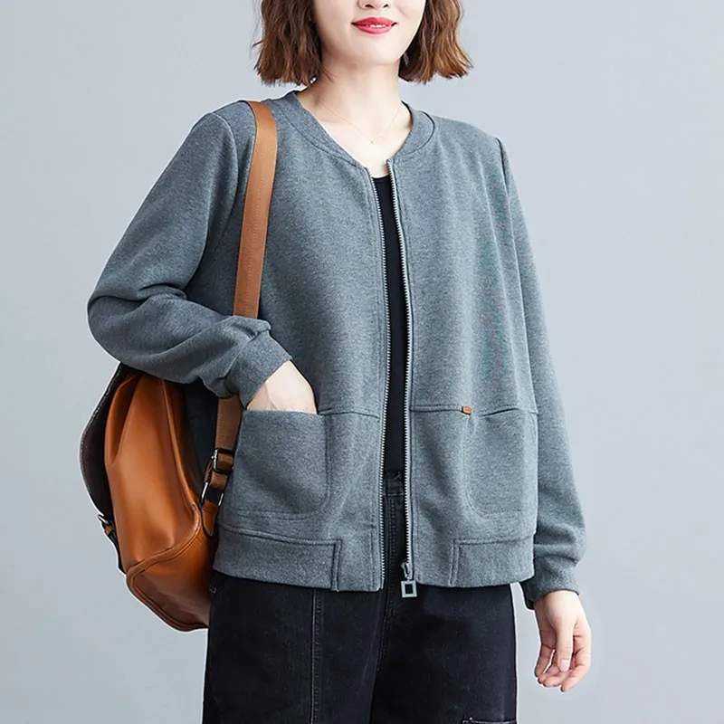 Women Casual Short Jackets New Arrival 2020 Autumn Simple Style Solid Color All-match Loose Female Outerwear Coats S2011