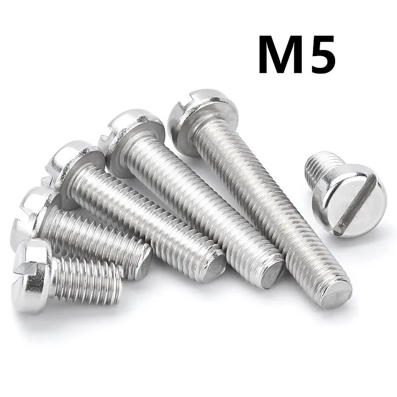 

100pcs/lot M5x6/8/10/12/16/20/25/30mm DIN84 GB65 Stainless steel cheese head slotted screw groving machine screws