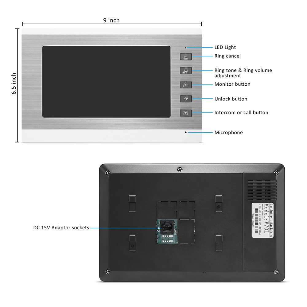 7\'\' Video Intercom System doorbell Wired Network Cable Camera with Color Video Door Phone for 3 Family Apartment