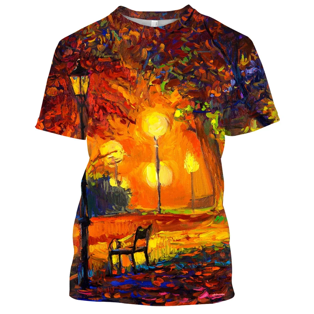 2021 Summer Hot Sale Van Gogh Oil Painting 3D Printed T-shir Men Women Casual Round Neck Sports Short Sleeve Cool Tee Tops