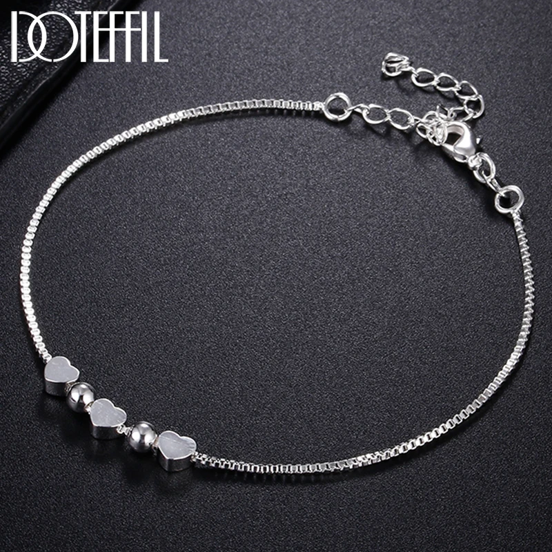 

DOTEFFIL 925 Sterling Silver Heart Round Bead Box Chain Bracelet For Women Wedding Engagement Party Fashion Jewelry