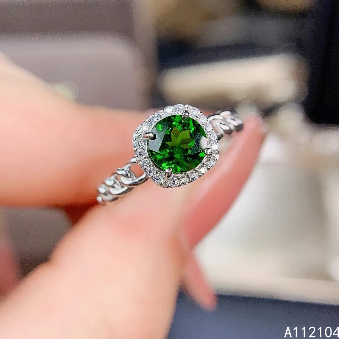 

KJJEAXCMY fine jewelry 925 sterling silver inlaid natural diopside women fashion elegant round Chinese style gem ring support de