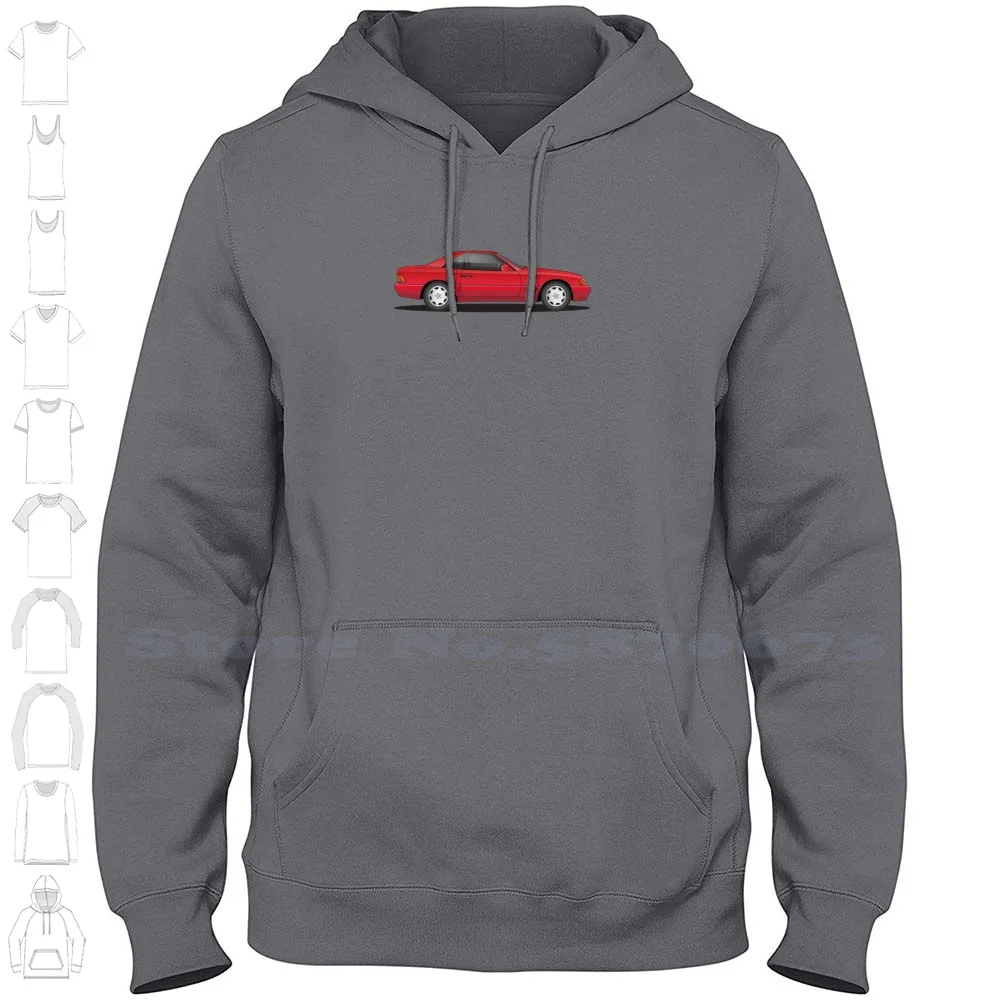 Benz R129 Sl Red Car Illustration 100% Cotton Hoodie T-Shirt Silver Arrow 90S Vintage W124 W123 C124 W140 R129 W201 R230