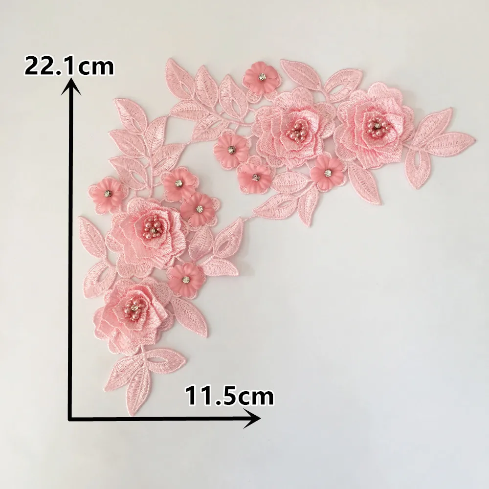 New arrive 3D flower Embroidery Applique Lace Collar Neckline ABS pearl DIY Rhinestone Lace Fabric Sewing Dresses Accessories