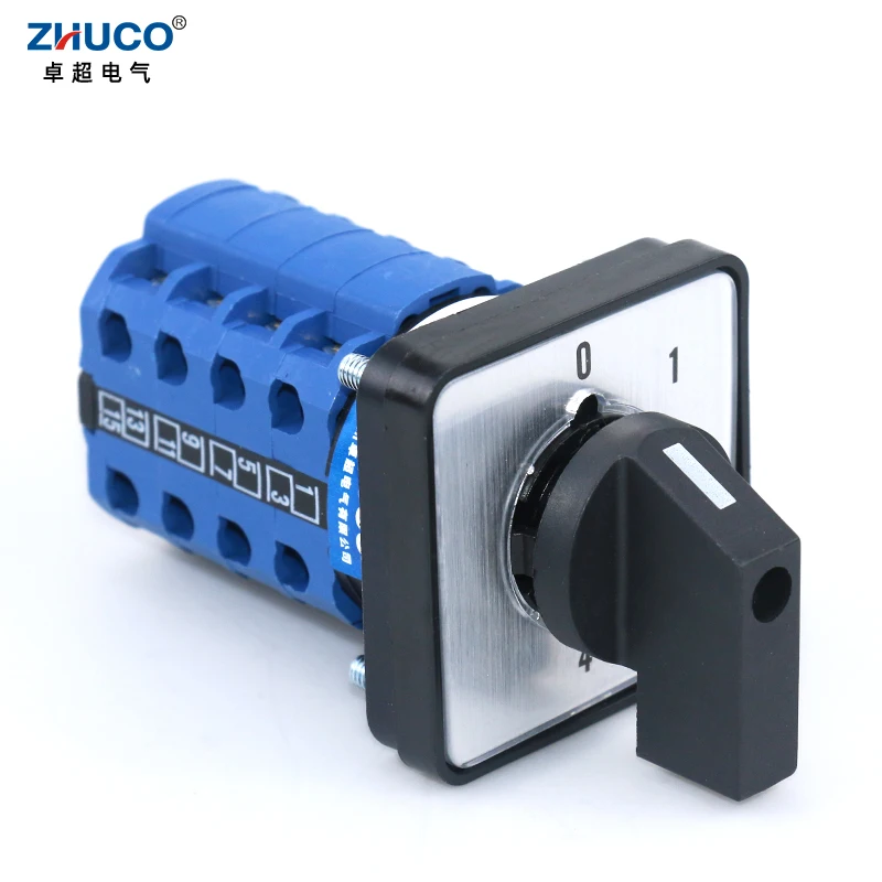 ZHUCO SZW26/LW26-20/0-4.4 20A Four Pole 16 Terminals 64X64 Mm 48X48 Mm Panel Changeover Selector Universal Rotary Cam Switch