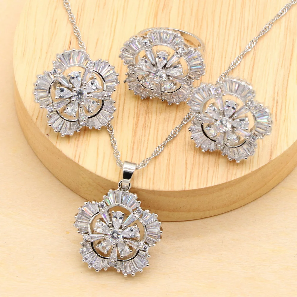 Xutaayi 2022 Women Jewelry Sets  925 Sterling Silver Green Stones Zirconia Trendy Pendant Necklace Earrings Bracelet Ring