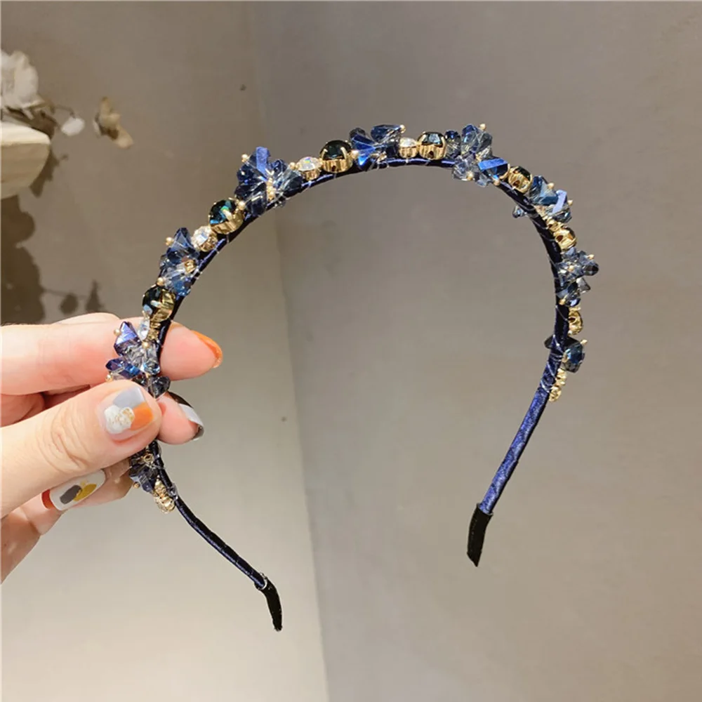 Light Luxury Crystal Hairband Rhinestone Retro Headbands French Elegant Hair Hoop Headdress Trendy All-matching Thin Headwear